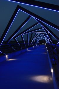 High Trestle Bridge cloaked in blue glow