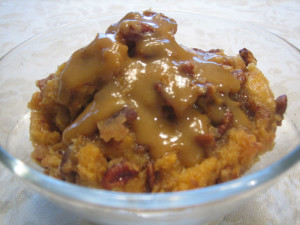bread pudding with homemade caramel sauce